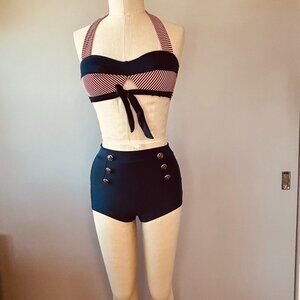 Brand New. Never Worn. Retro Vintage style Nautical Striped Swim Suit. No tags.